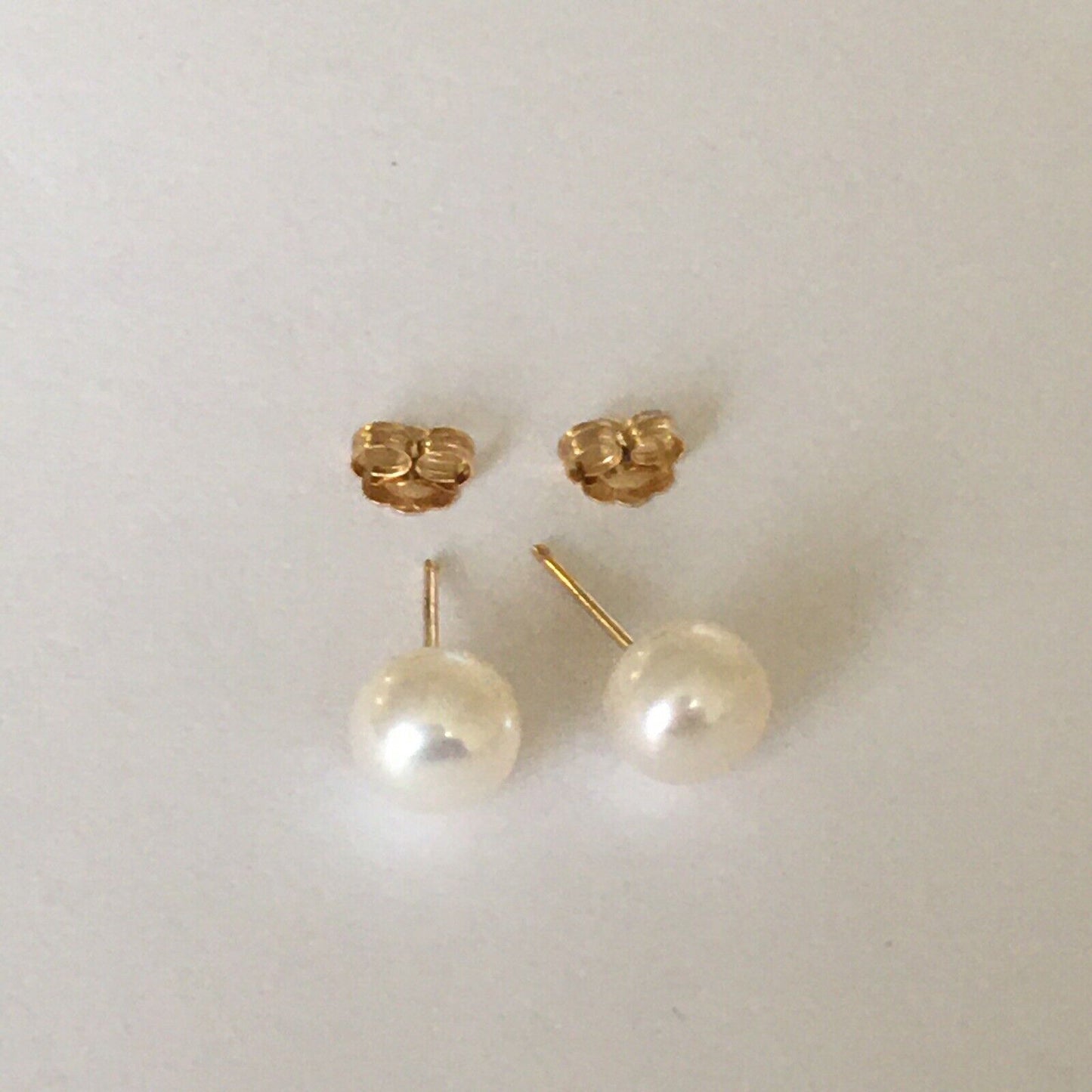 P-5206, New 14k Solid Yellow Gold Natural Fresh Water Pearl Studs Earrings, 6.5mm