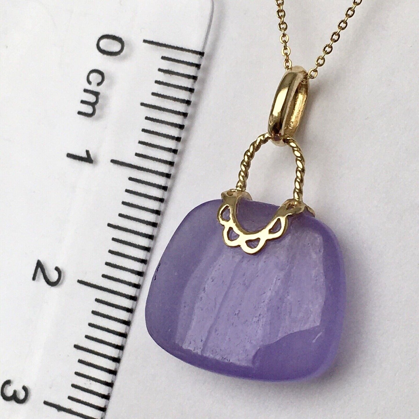 New 14k Solid Yellow Gold Natural Lavender Jade Pendant Good Luck Purse Wallet