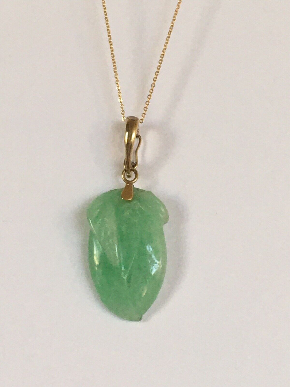 P-4630 New 14k Solid Yellow Gold Natural Quality Green Jade Pendant LongLifePear