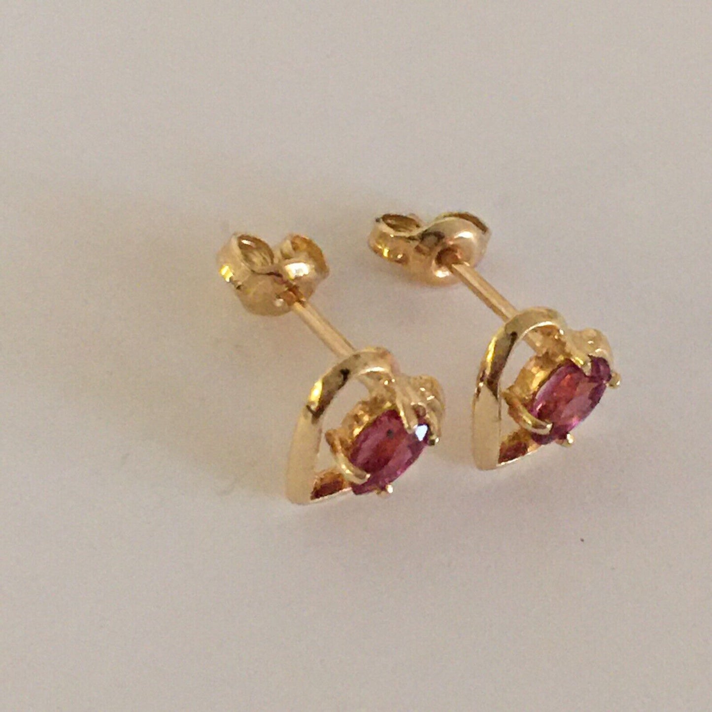 P-0280 14k Solid Yellow Gold Genuine Ruby Heart Earrings Studs Precious Gemstone