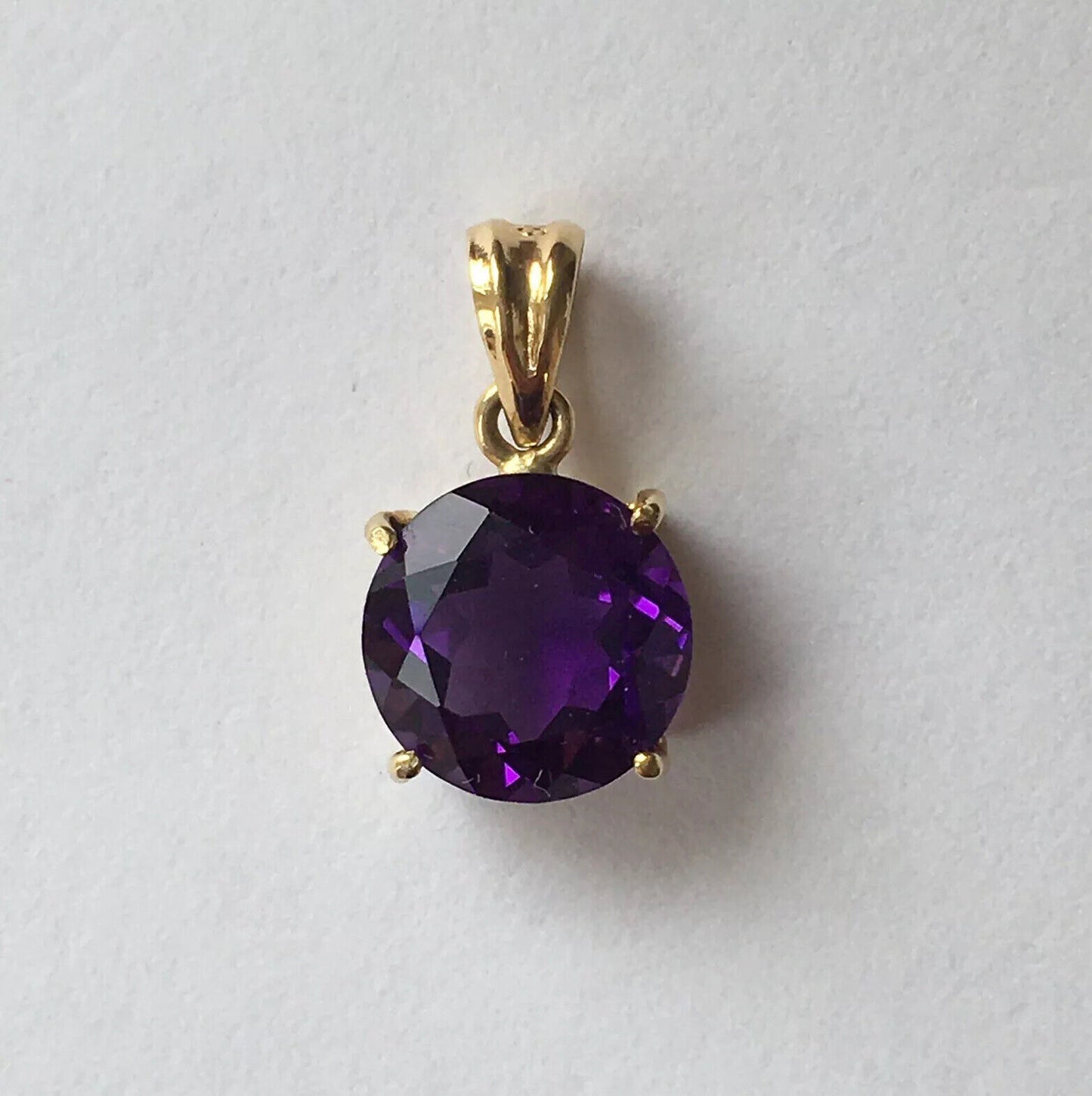 P-0601, New 14k Solid Yellow Gold Y/G Round Amethyst Pendant, 8*8mm