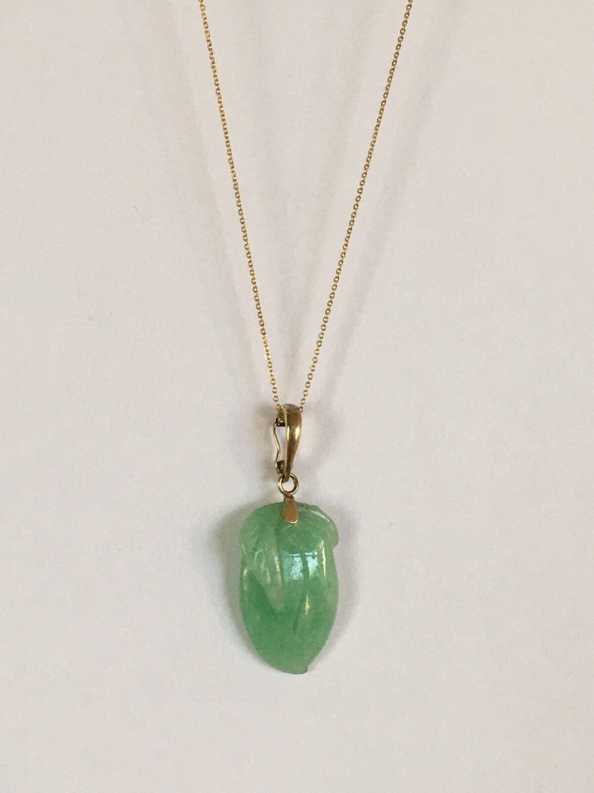 P-4630 New 14k Solid Yellow Gold Natural Quality Green Jade Pendant LongLifePear