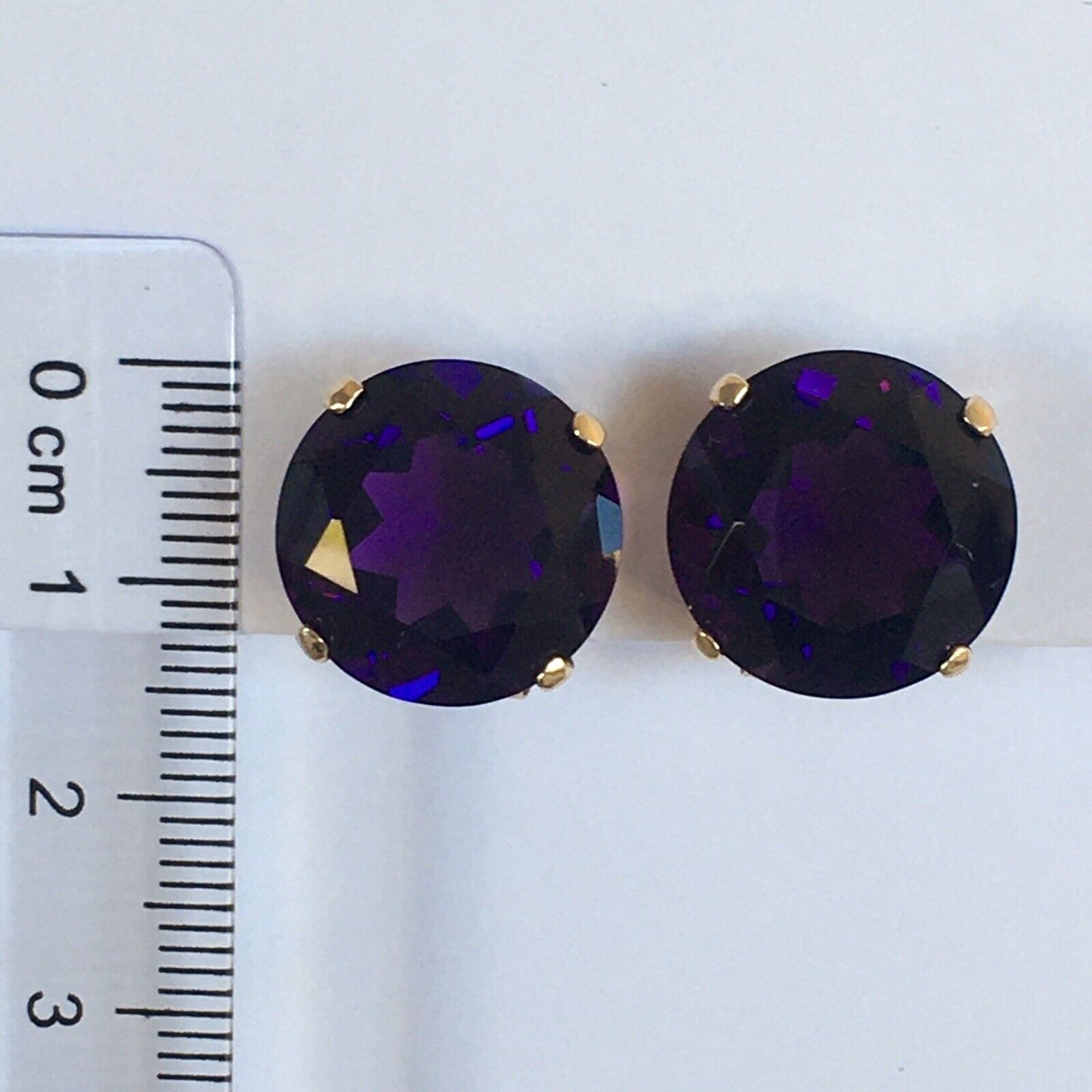 New 14k Solid Yellow Gold Y/G Amethyst Earrings Round cut, 15*15mm, French Clip