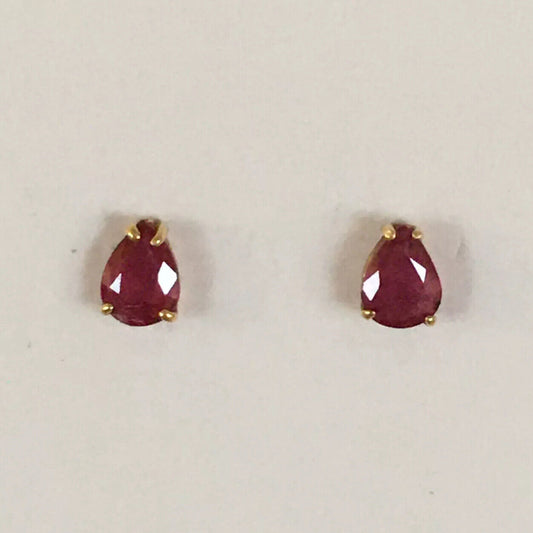 P-2150 14k Solid Yellow Gold Genuine solitary Ruby Earrings Studs Gemstone