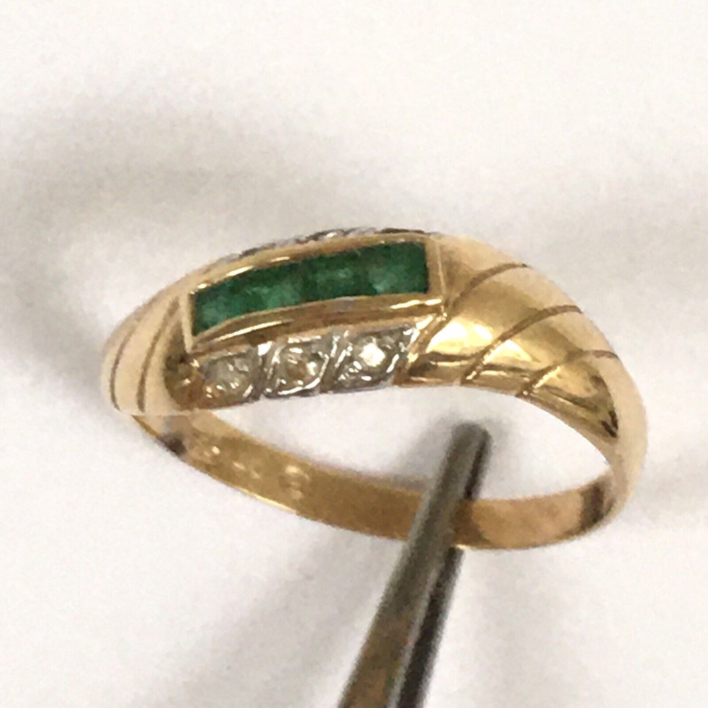 P-6417, New 14k Solid Yellow Gold Y/G Genuine Emerald With Diamond Ring, SZ-7