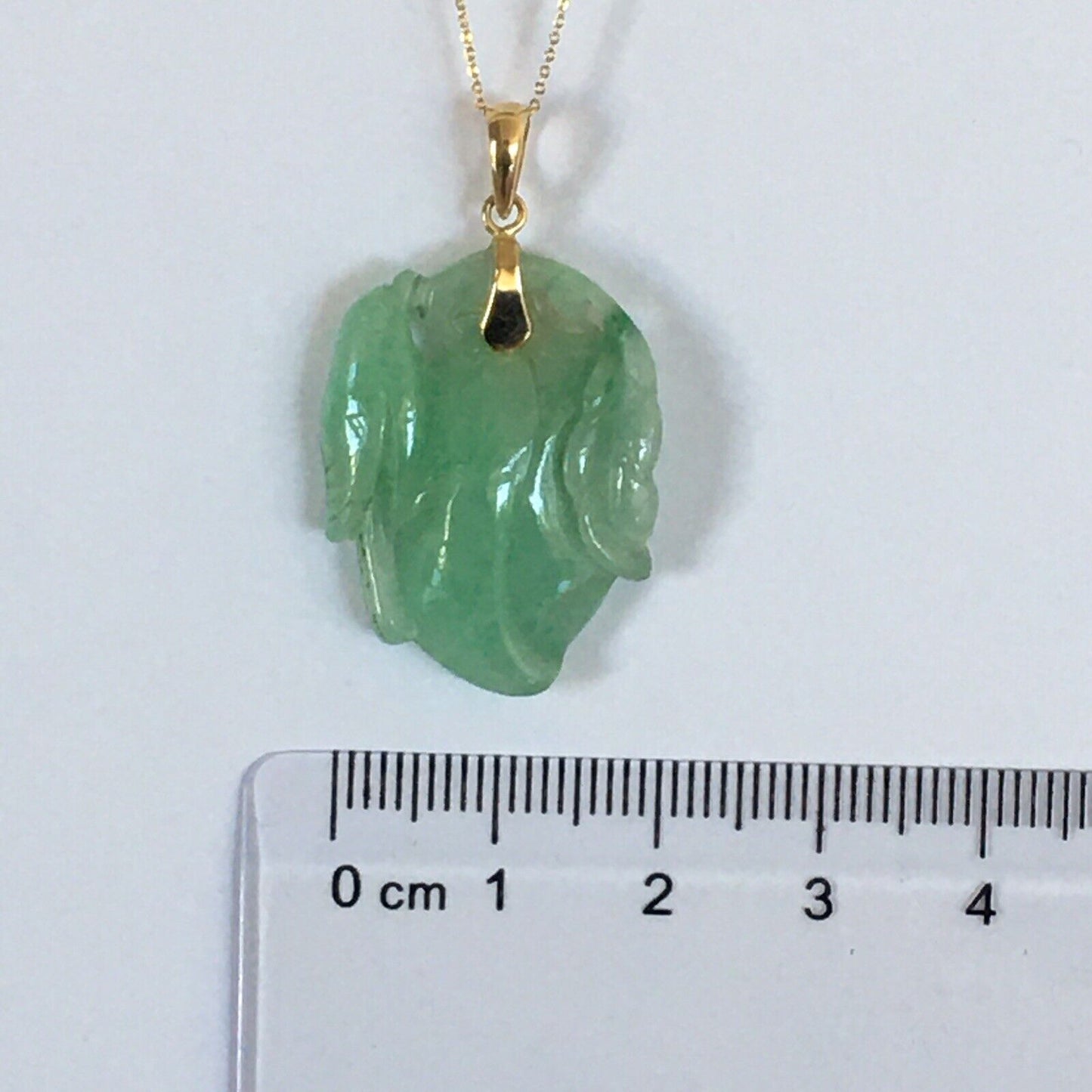 P-4040 New 14k Solid Yellow Gold Natural Quality Green Jade Pendant HandCut Pear