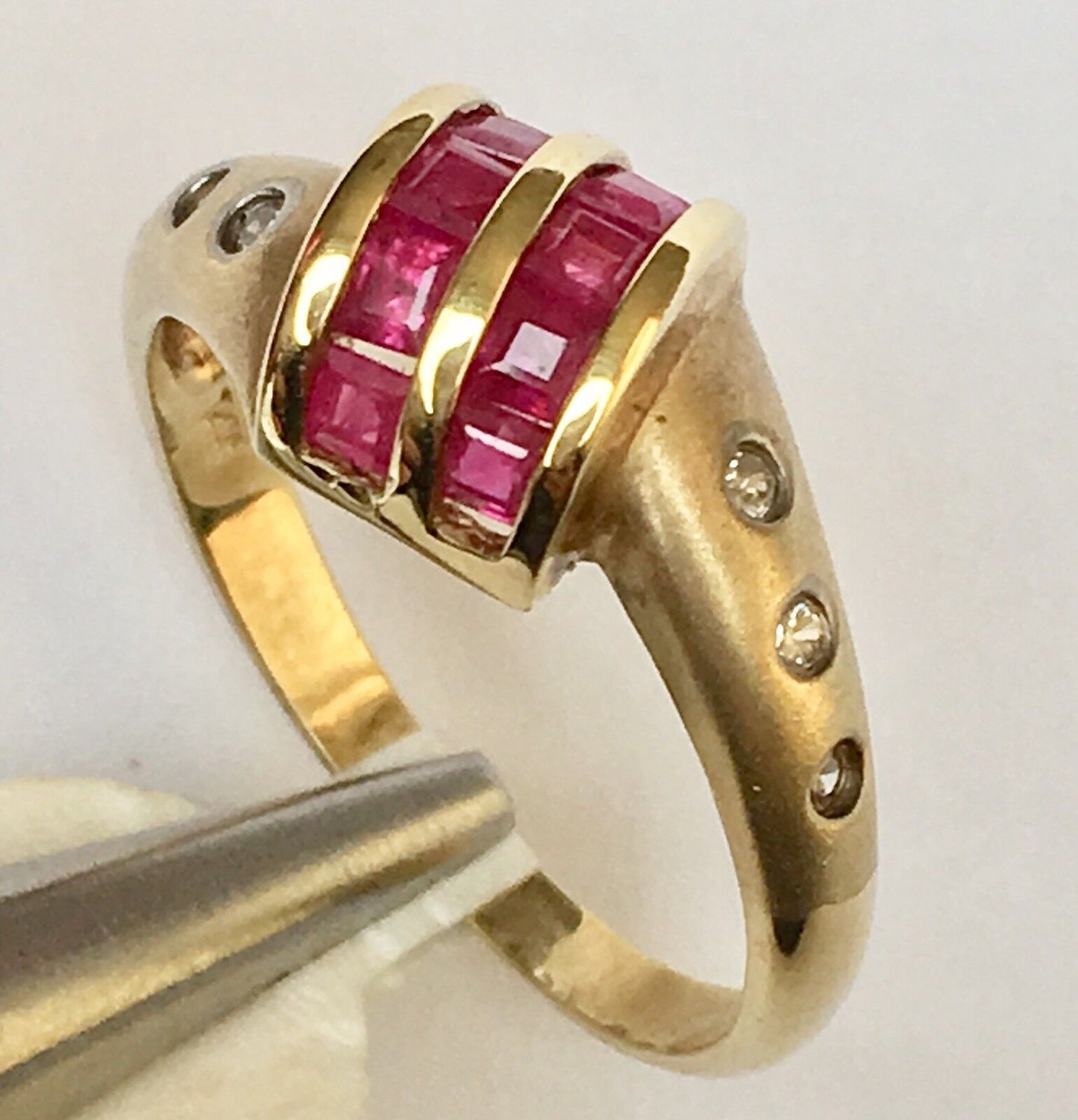 Q11520, New 14k Solid Yellow Gold Y/G Genuine Ruby Diamond Ring, Baguette, SZ-7