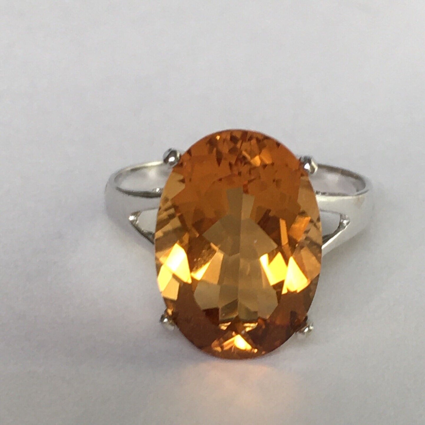 New 14k Solid White Gold W/G Citrine Ring Oval, 10*14mm, SZ-7