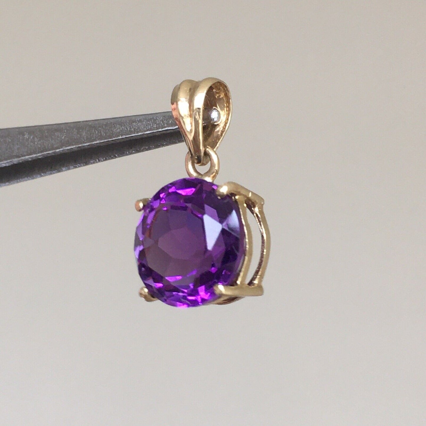 P-0601, New 14k Solid Yellow Gold Y/G Round Amethyst Pendant, 8*8mm