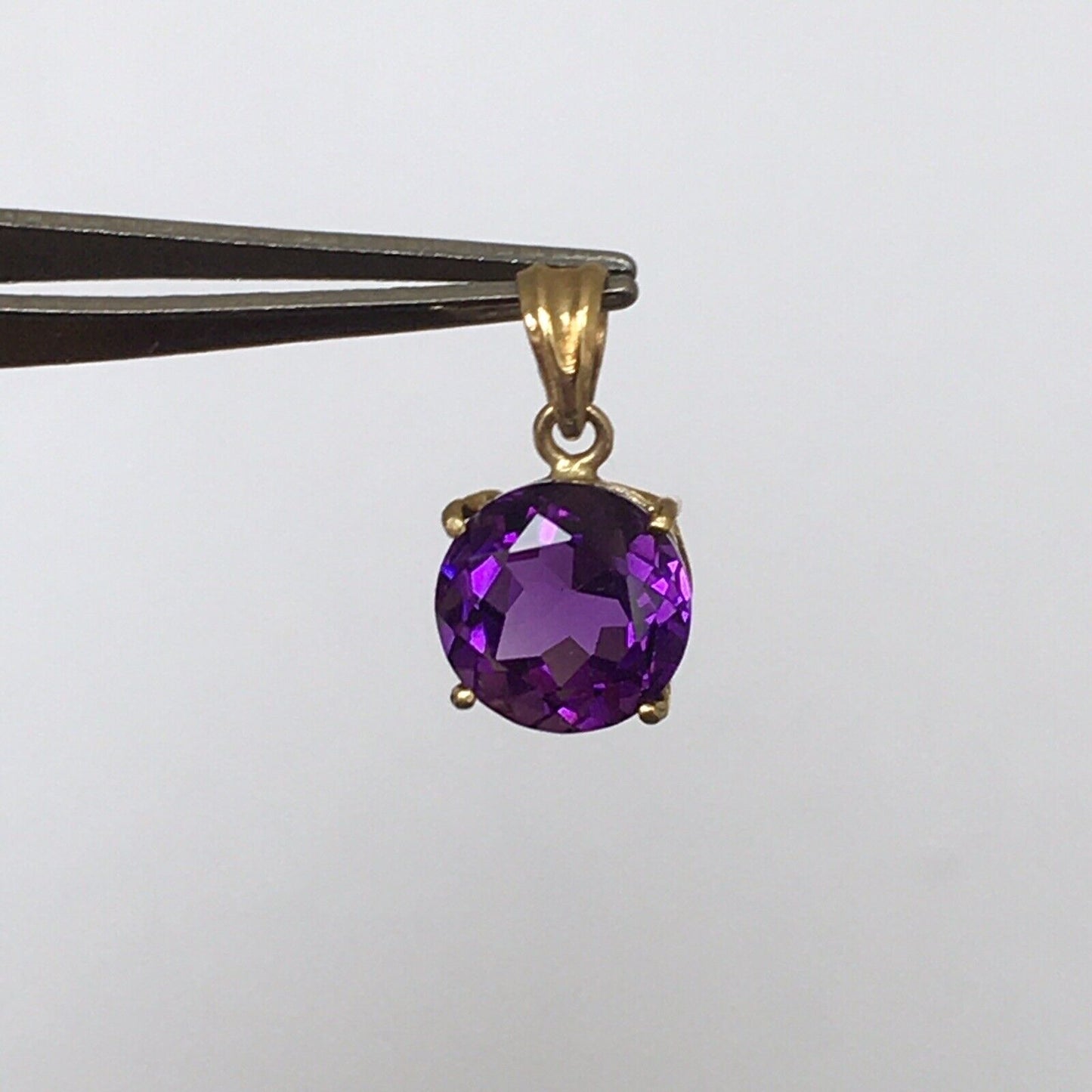 P-0601, New 14k Solid Yellow Gold Y/G Round Amethyst Pendant, 8*8mm