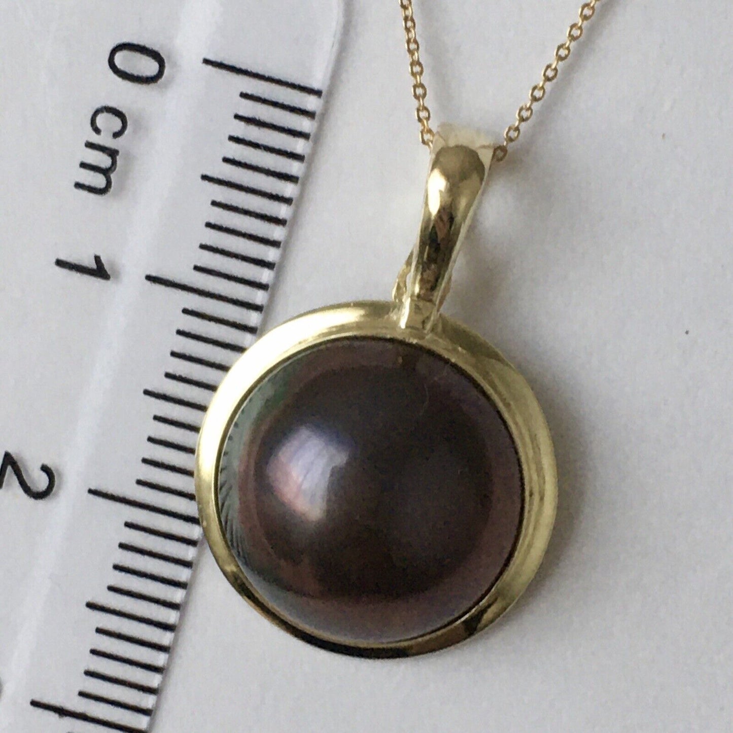 New 14k Solid Yellow Gold Y/G Natural Black Mabe Pearl Pendant 2.5g