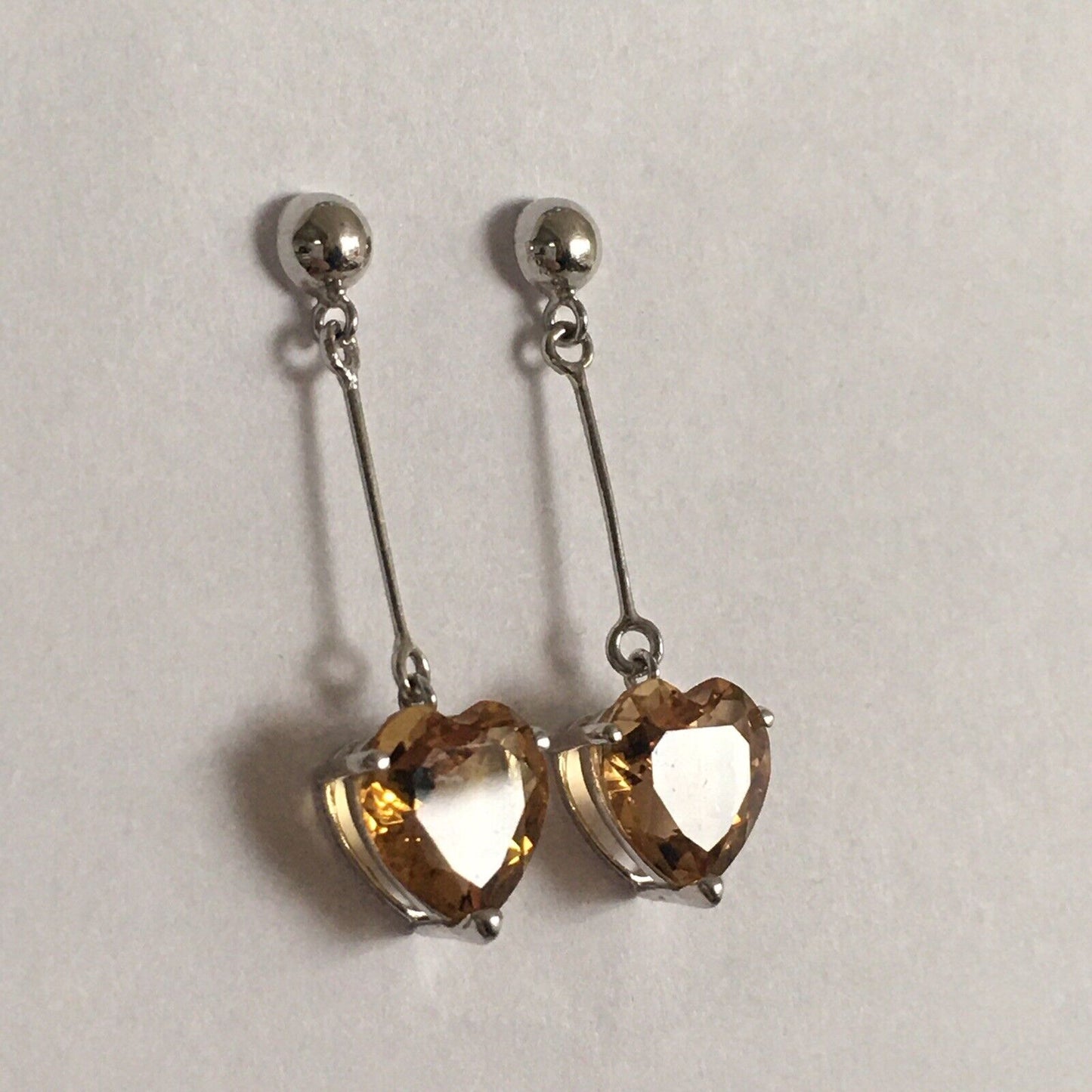 Q13113-4E, New 14k Solid White Gold W/G Heart Citrine Earrings, Studs, Dangling