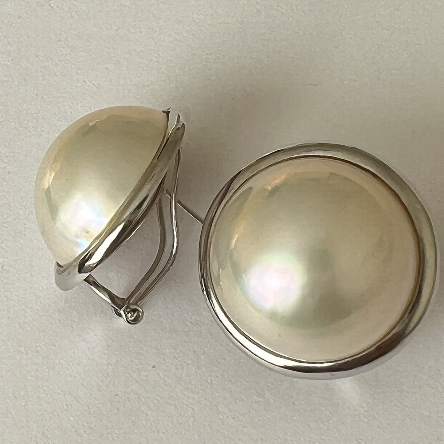 14k Solid White Gold Big Natural Round Mabe South Sea Pearl French Clip Earrings