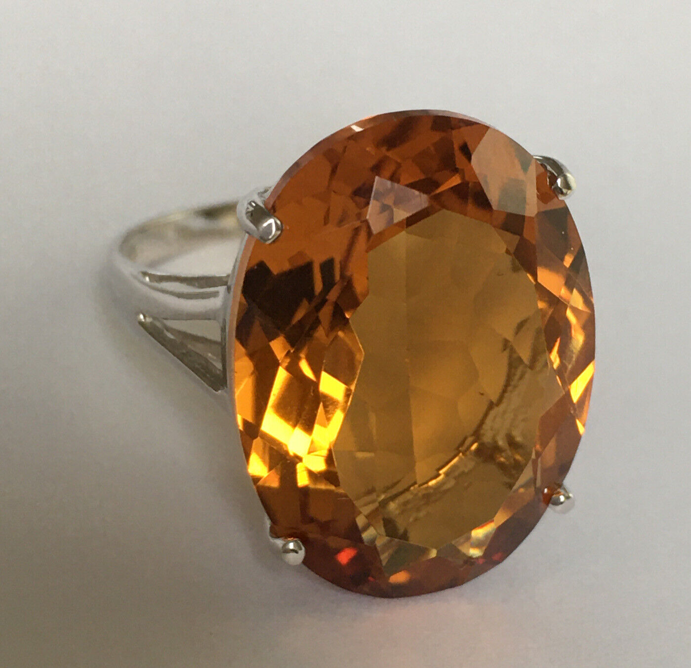 New 14k Solid White Gold W/G Citrine Ring Oval, 15*20mm, SZ-7, NWT