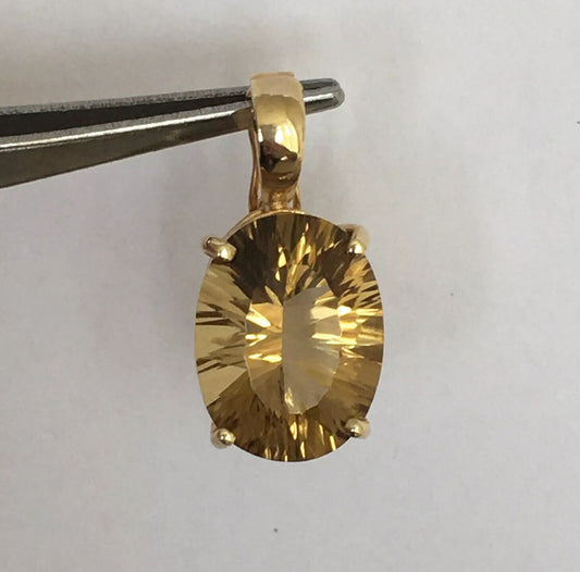 P-6354, New 14k Solid yellow Gold Y/G Oval Brown Citrine Pendant, 10mm*14mm