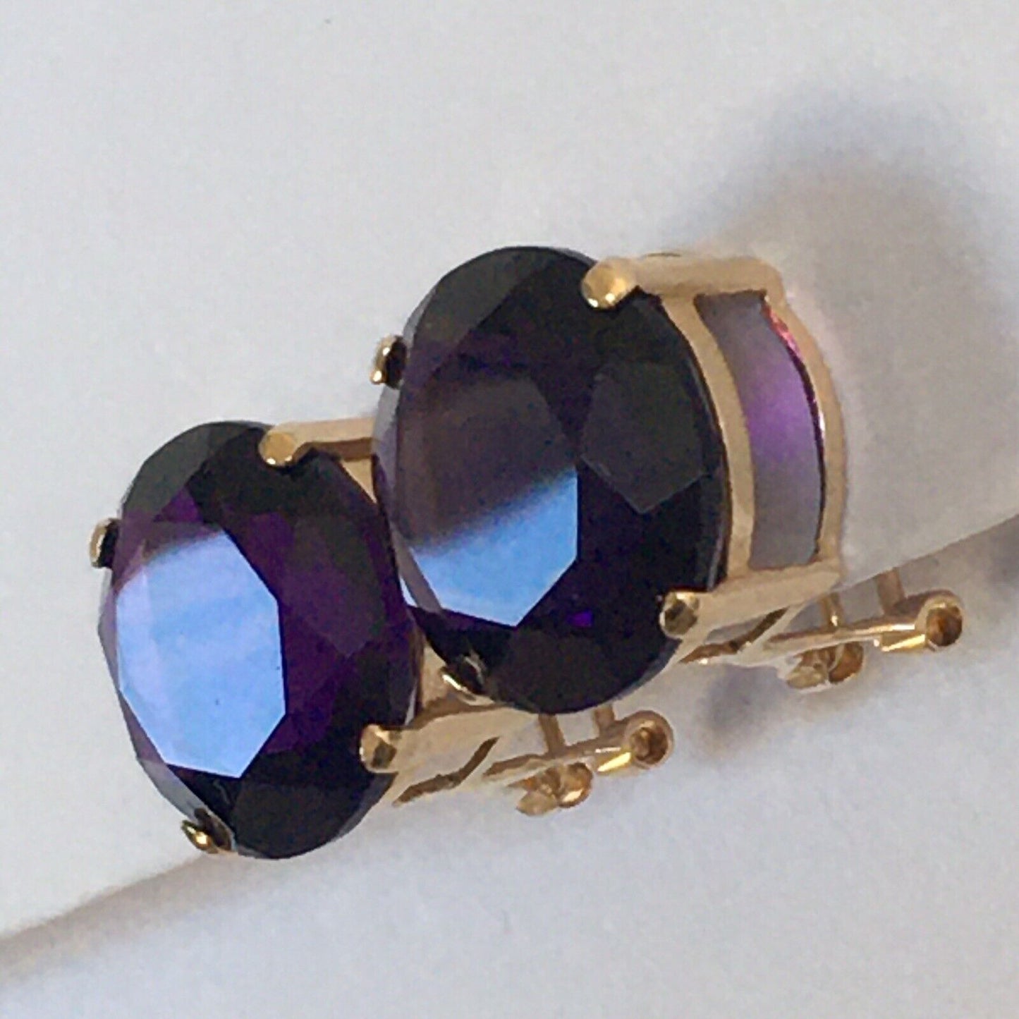 New 14k Solid Yellow Gold Y/G Amethyst Earrings Round cut, 15*15mm, French Clip