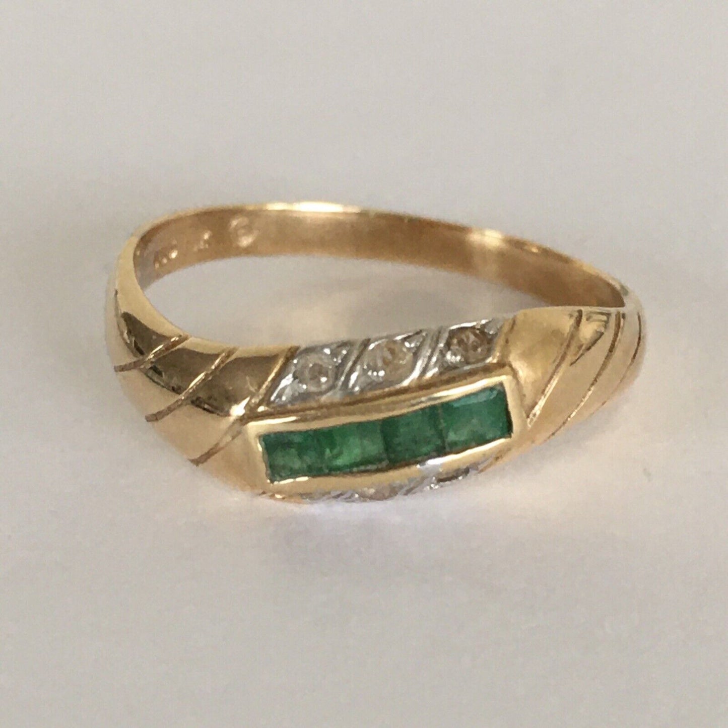 P-6417, New 14k Solid Yellow Gold Y/G Genuine Emerald With Diamond Ring, SZ-7