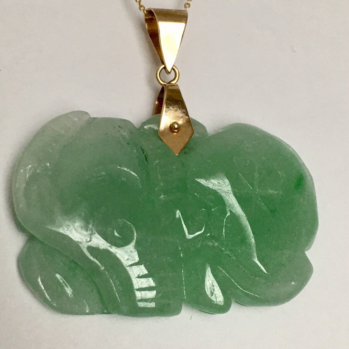 New 14k Solid Yellow Gold Green Jade Pendant Good Luck Hand Carved Year Of Ox