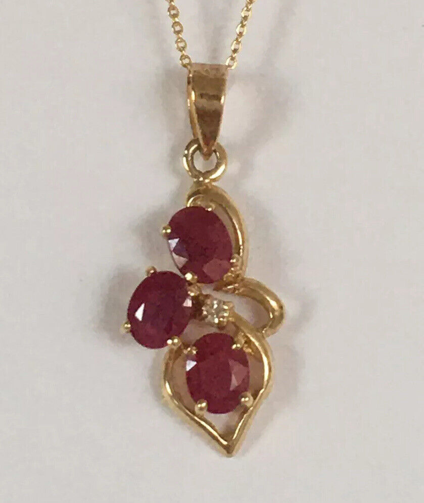 P-95130 New 14k Solid Yellow Gold Genuine Oval Ruby Pendant With Diamond