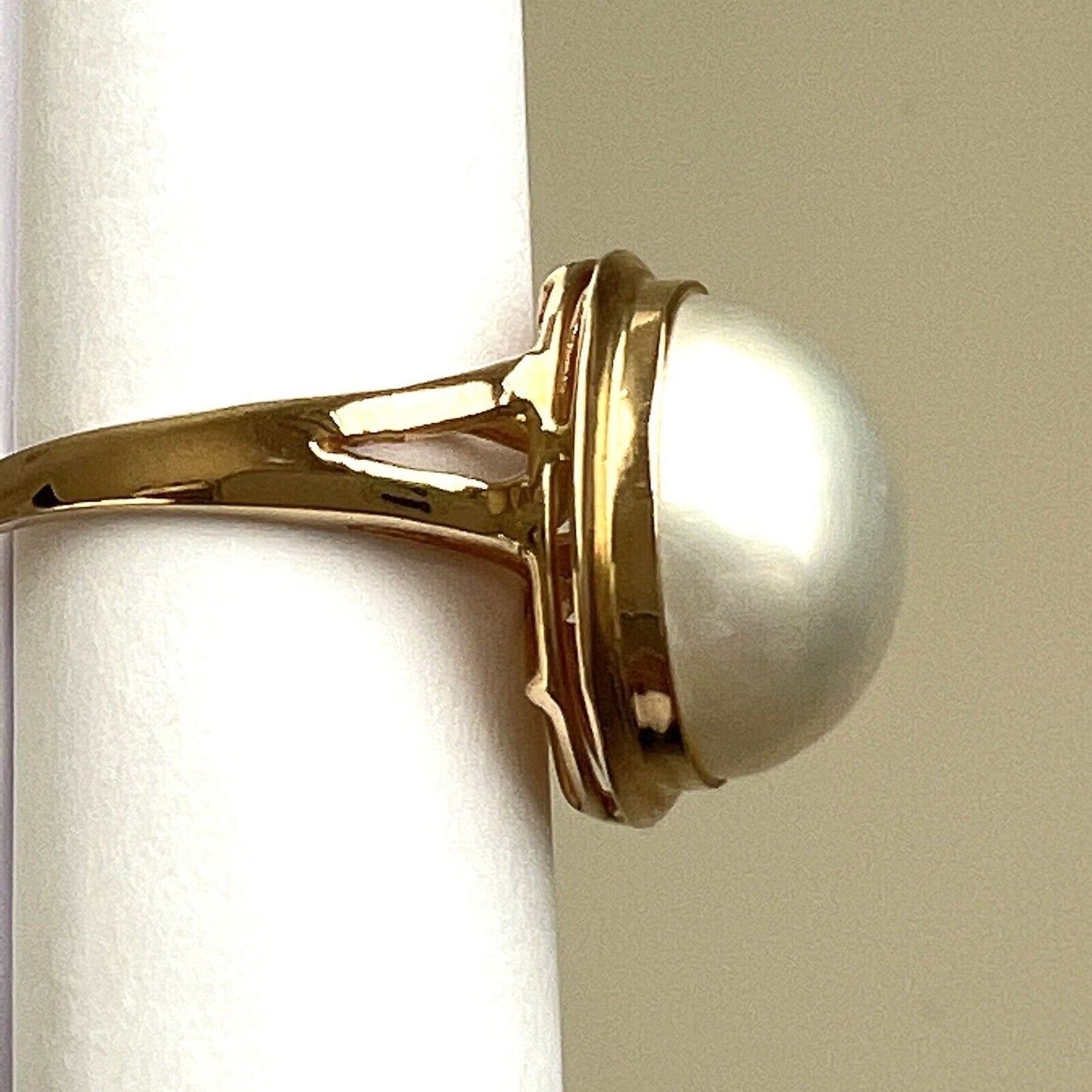 $500 New 14k Solid Yellow Gold Ring Natural Mabe South Sea Pearl Size 6.5 P22190