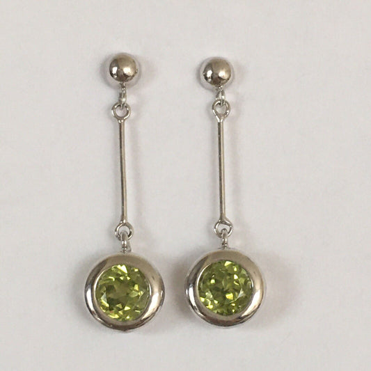 Q13113-2E, New 14k Solid White Gold W/G Green Period Earrings, Studs, Dangling