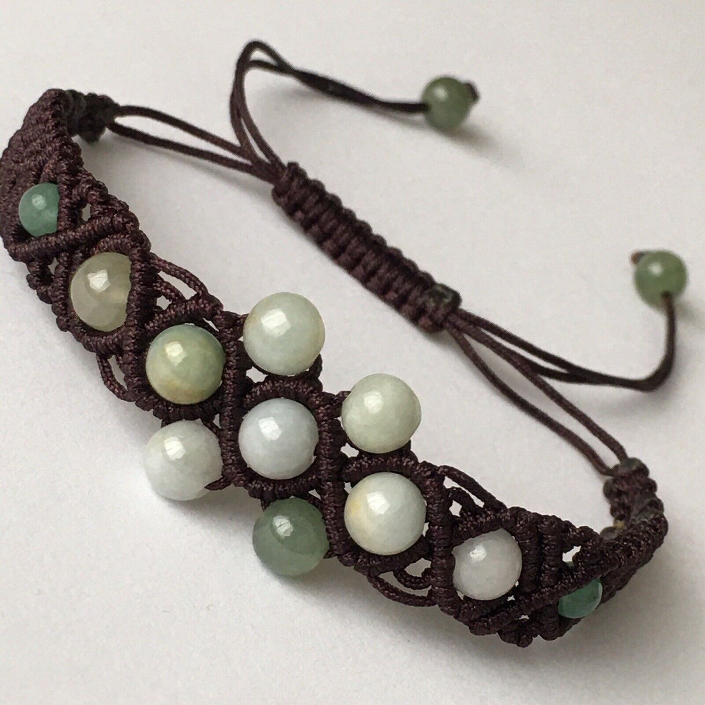 B-005 Macrame Handmade Bracelet Quality Genuine Green Jade adjustable Length