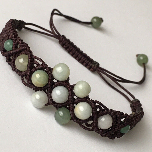 B-005 Macrame Handmade Bracelet Quality Genuine Green Jade adjustable Length