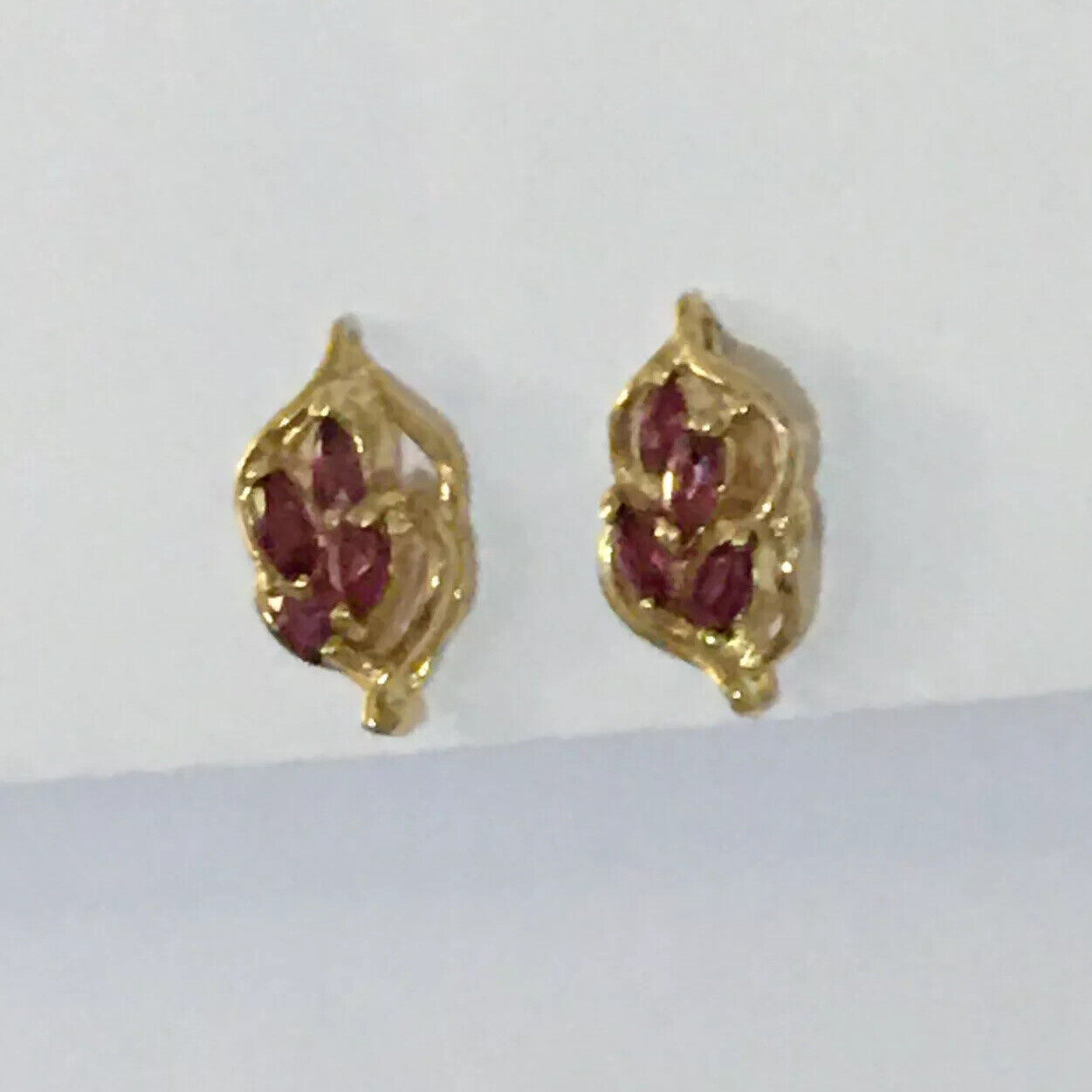 P-8810 14k Solid Yellow Gold Genuine Ruby Earrings Unique Flower Studs Gemstone