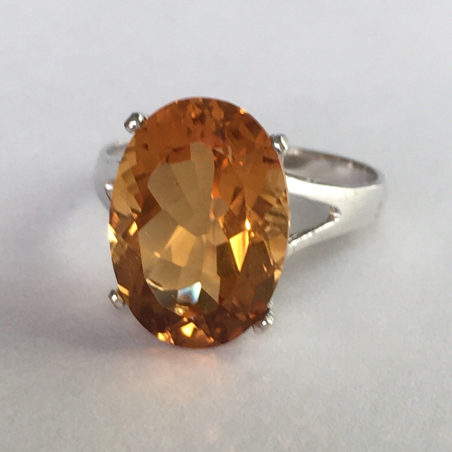 New 14k Solid White Gold W/G Citrine Ring Oval, 10*14mm, SZ-7