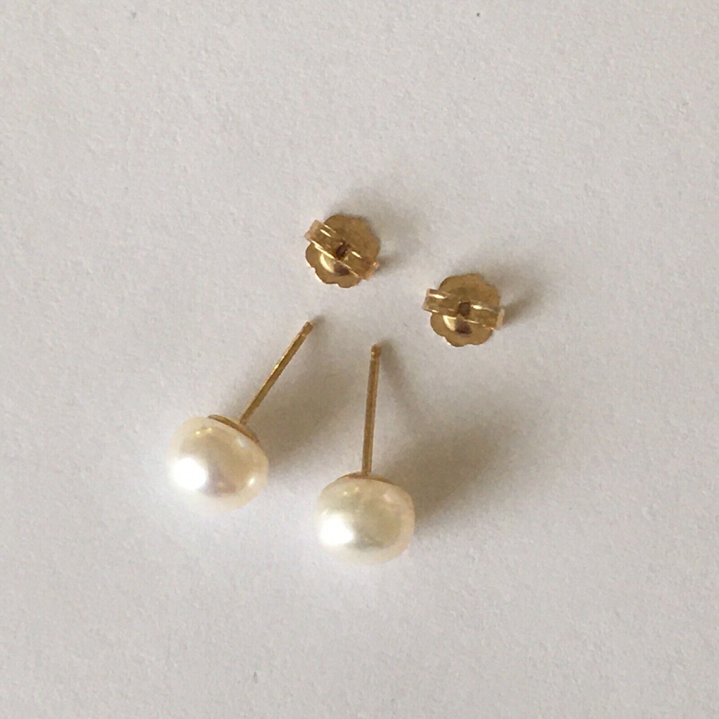 P-5206, New 14k Solid Yellow Gold Natural Fresh Water Pearl Studs Earrings, 6.5mm