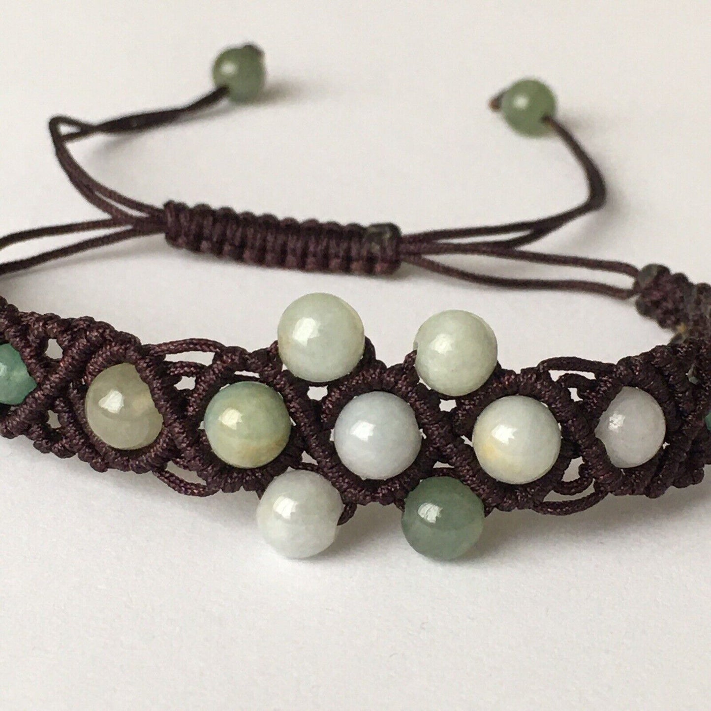 B-005 Macrame Handmade Bracelet Quality Genuine Green Jade adjustable Length