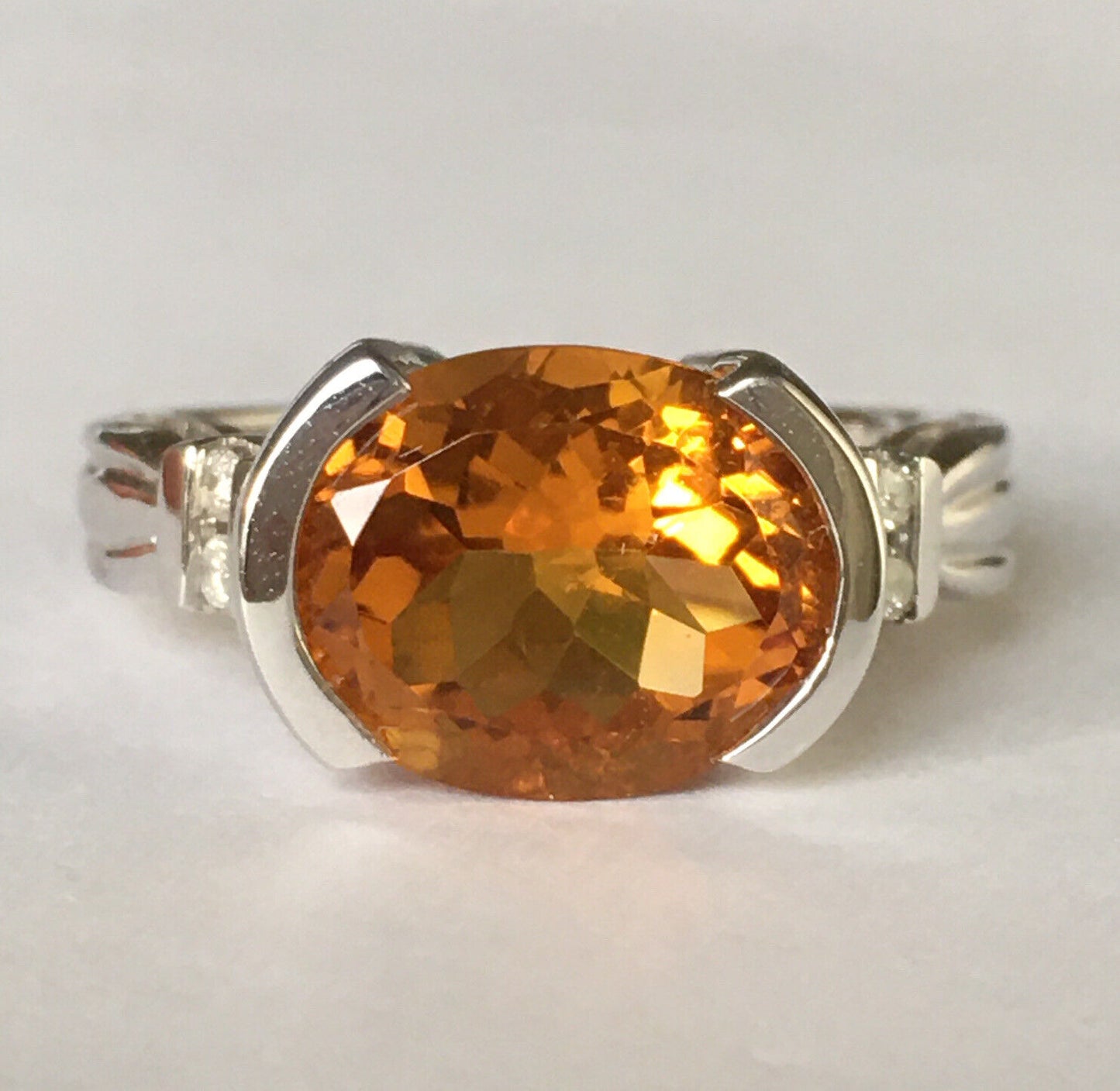 New 14k Solid White Gold W/G Citrine Ring Oval Cut, 9*12mm, SZ-7, NWT