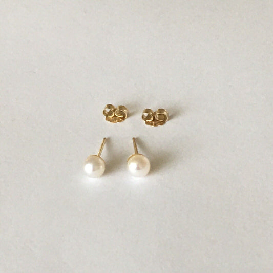 P-5204, New 14k Solid Yellow Gold Natural Fresh Water Pearl Studs Earrings, 4mm