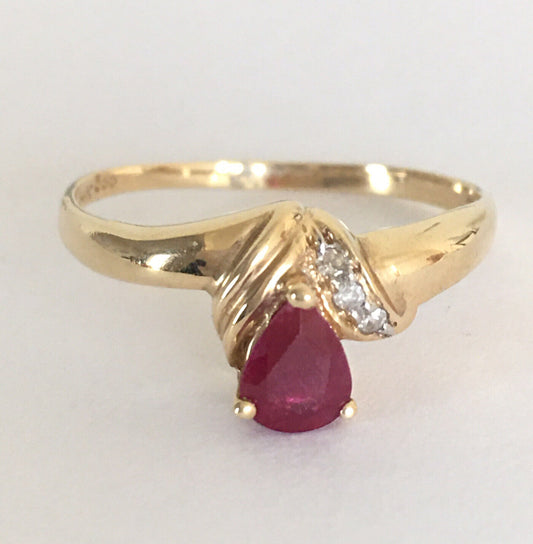 Q11916, New 14k Solid Yellow Gold Y/G Genuine Ruby Diamond Ring, SZ-7