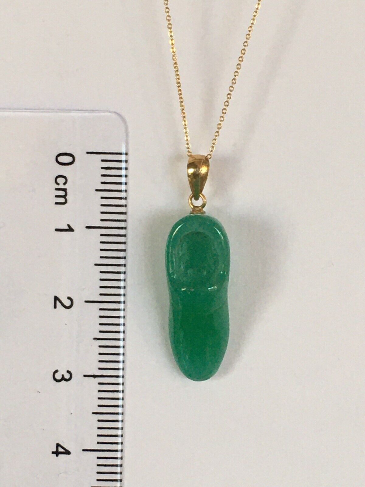 P-4220 New 14k Solid Yellow Gold Natural Quality Green Jade Pendant Lucky Shoe