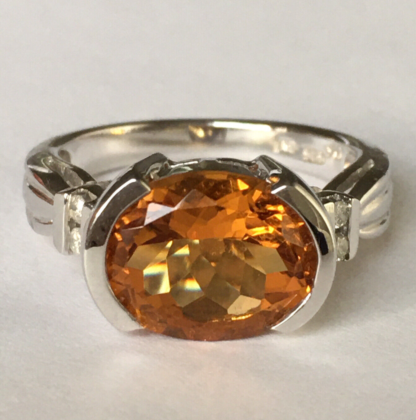 New 14k Solid White Gold W/G Citrine Ring Oval Cut, 9*12mm, SZ-7, NWT