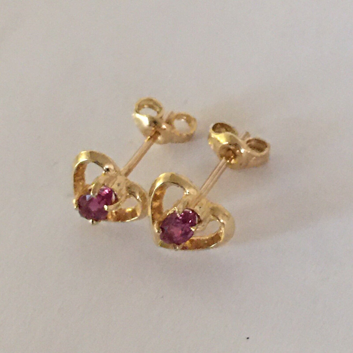 P-0280 14k Solid Yellow Gold Genuine Ruby Heart Earrings Studs Precious Gemstone