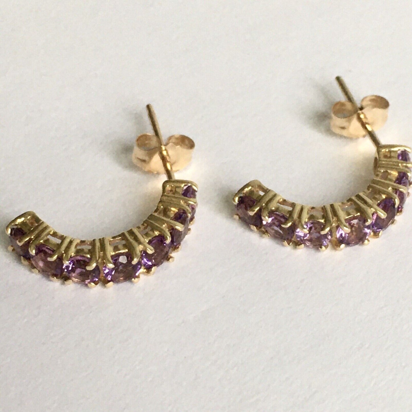 New 14k Solid Yellow Gold Y/G Natural Purple Amethyst Studs Earrings Gemstone