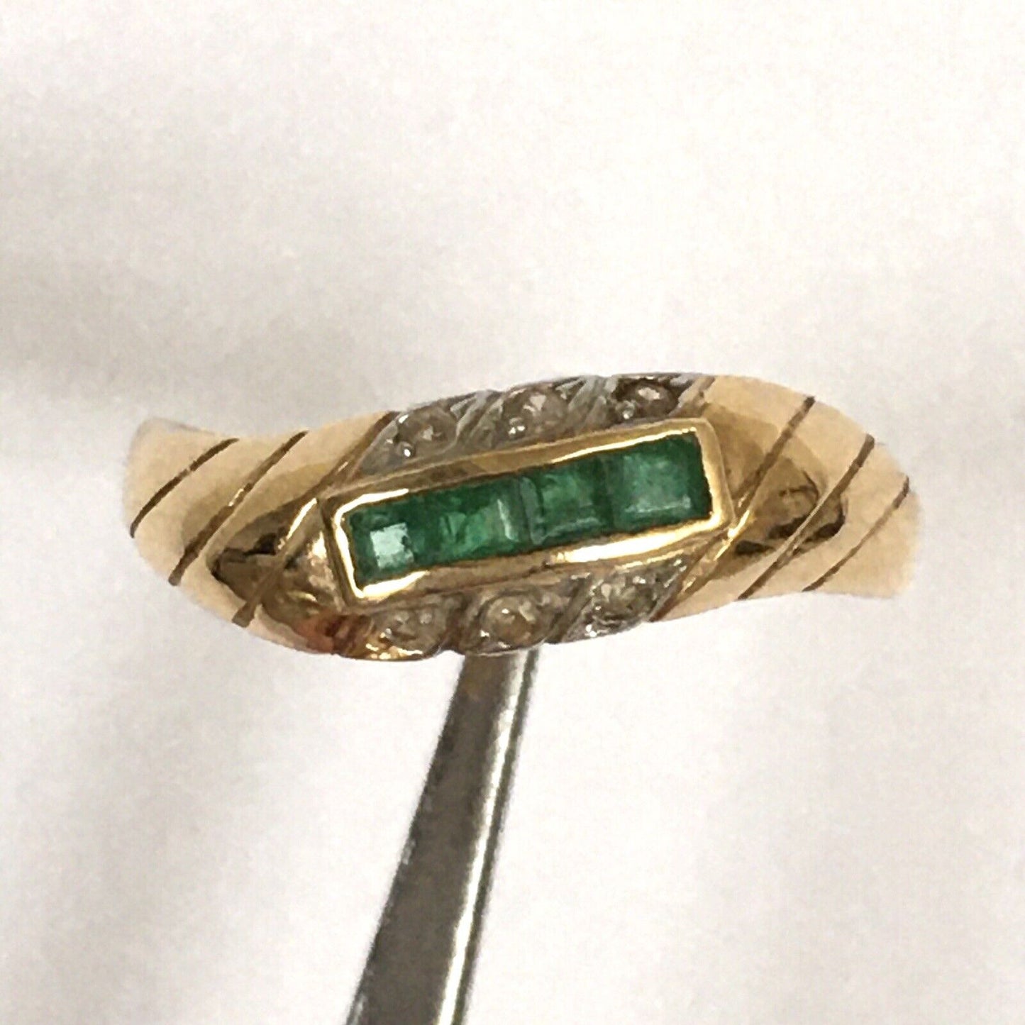 P-6417, New 14k Solid Yellow Gold Y/G Genuine Emerald With Diamond Ring, SZ-7