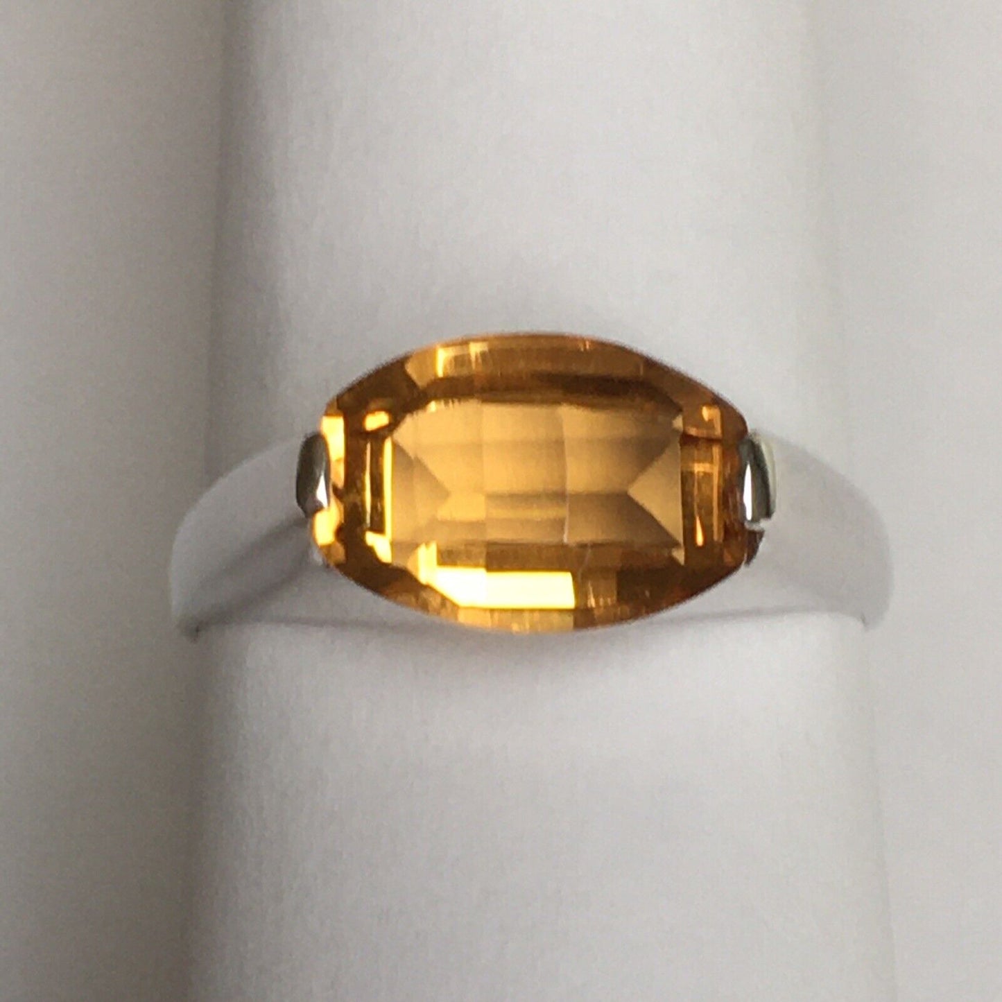 New 14k Solid White Gold W/G Citrine Ring Fancy Cut, 7*11mm, SZ-7, NWT