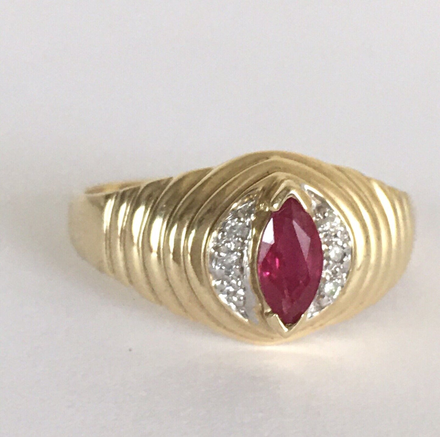 P-6012, New 14k Solid Yellow Gold Y/G Genuine Ruby Ring With Diamonds, SZ-6.5