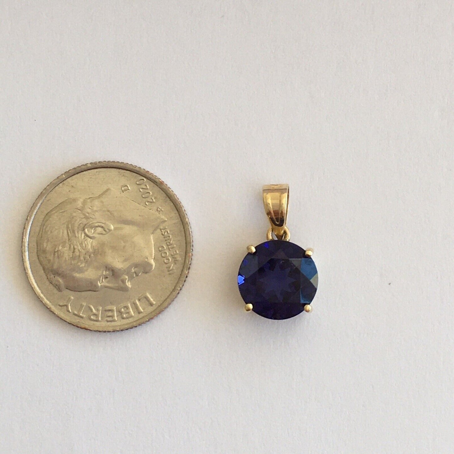 New 14k Solid Yellow Gold Y/G Round Iolite Pendant, 8*8mm, Sapphire Blue