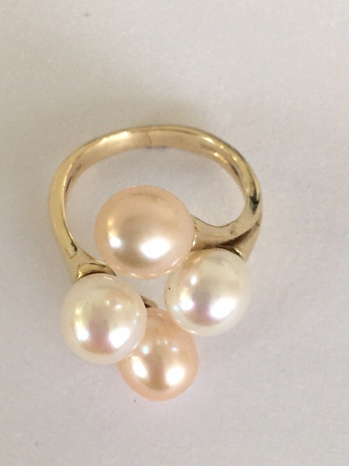 P53290, New 14k Solid Yellow Gold Y/G Ring Natural Japanese Fresh Pearl , SZ-8