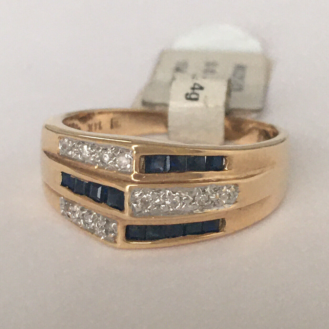 Q3124, New 14k Solid Yellow Gold Y/G Genuine Diamond Sapphire Ring, SZ-7