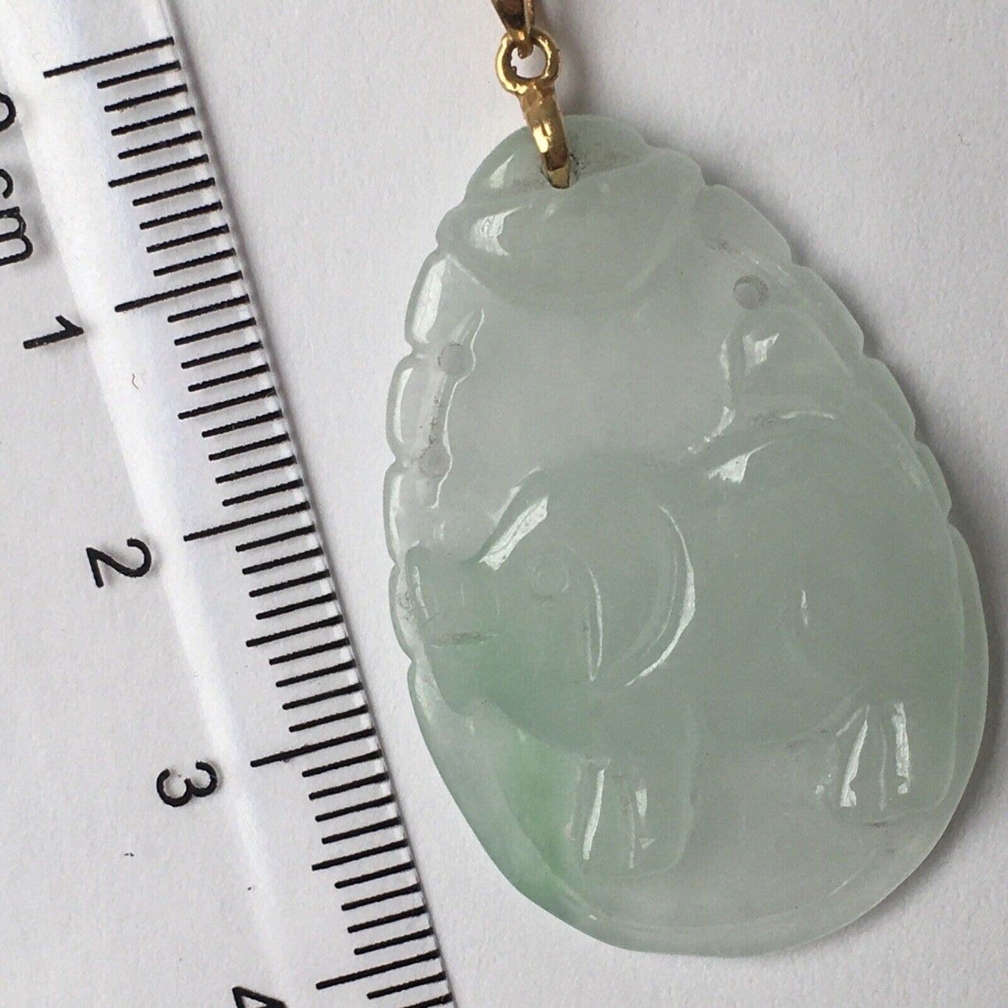 New 18k Solid Yellow Gold White Jade Pendant Good Luck Hand Carved Year Of Pig