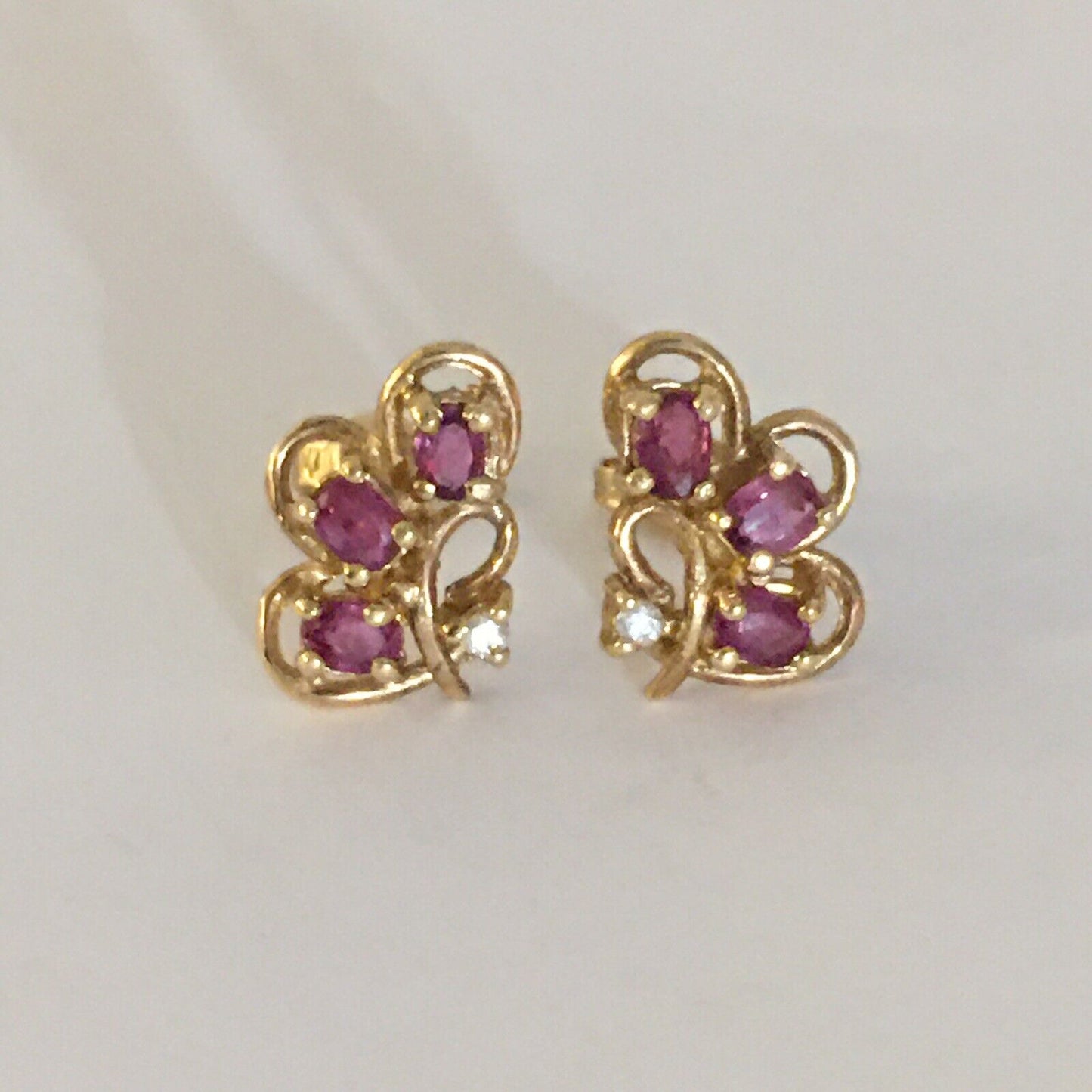 P-9412 14k Solid Yellow Gold Genuine Ruby Earrings Flower Studs Gemstone