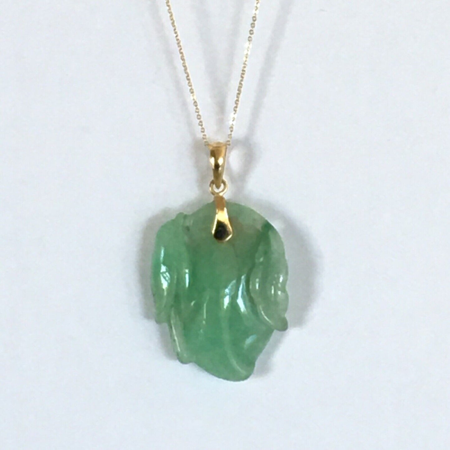 P-4040 New 14k Solid Yellow Gold Natural Quality Green Jade Pendant HandCut Pear