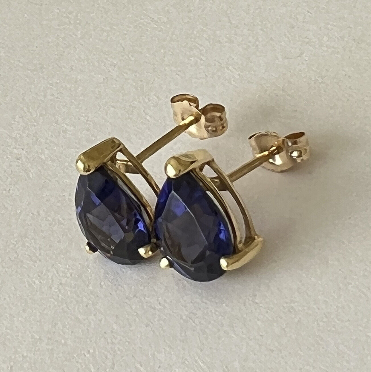 P2250 New 14k Solid yellow Gold Iolite Topaz Pear Studs Earrings Gemstone 7*9mm