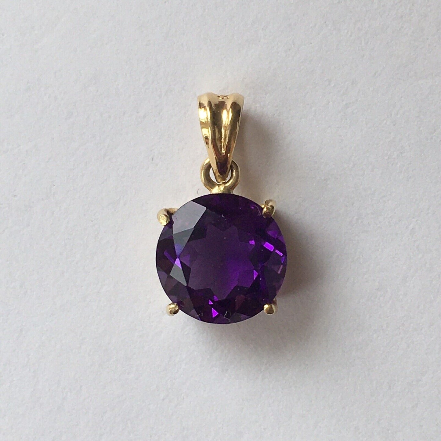 P-0601, New 14k Solid Yellow Gold Y/G Round Amethyst Pendant, 8*8mm