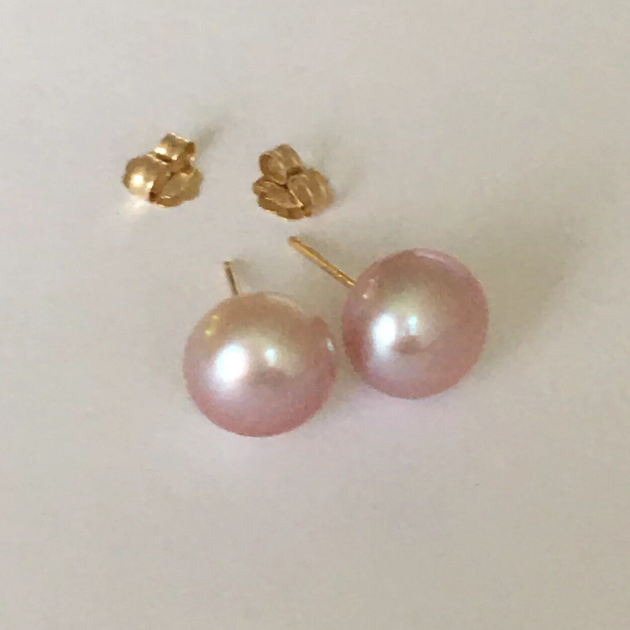 P-5208, New 14k Solid Yellow Gold Natural Pink Water Pearl Studs Earrings, 8.5mm